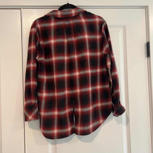 Cloth and Stone Women's Cotton Button Down Flannel Black Red Size M - Picture 4 of 8